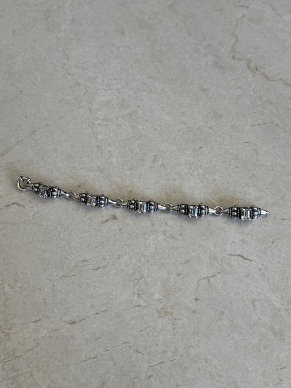 LAGOS 925 Sterling Silver 18K Gold Glacier Caviar White Topaz Link 7.5" Bracelet - Picture 9 of 16
